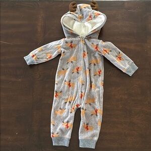 Carter's Gray and Brown Hooded Baby Onesie with Deer Print